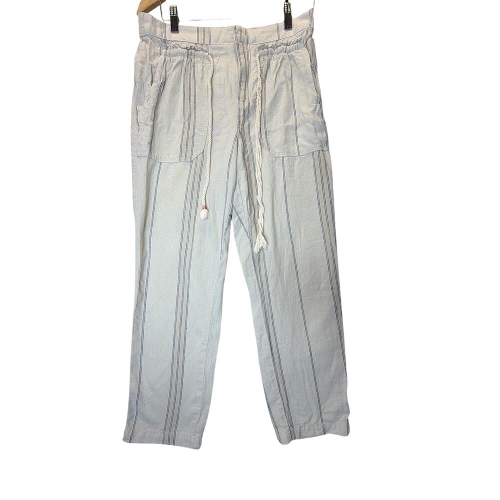 Anthropologie  Seashore S Linen Cotton Striped Pants Coastal Pull On Drawstring